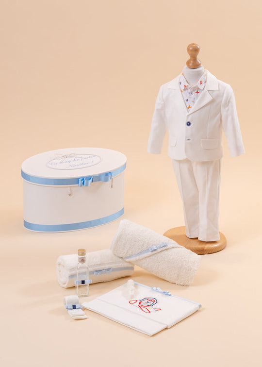 Evgeni Baptism Set 3 Pieces, Suit, Suit and AnneBebe Personalized Chest