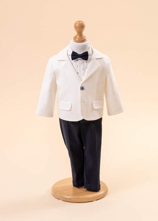 Luigi Elegant Suit Cream Jacket Navy Blue Pants AnneBebe