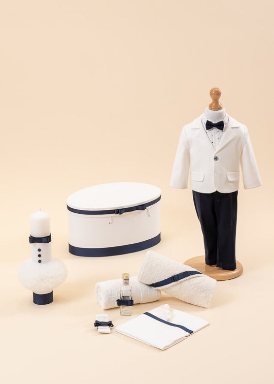 Luigi Baptism Set 4 Pieces, Costume, Suit, Candle and AnneBebe Baptism Chest