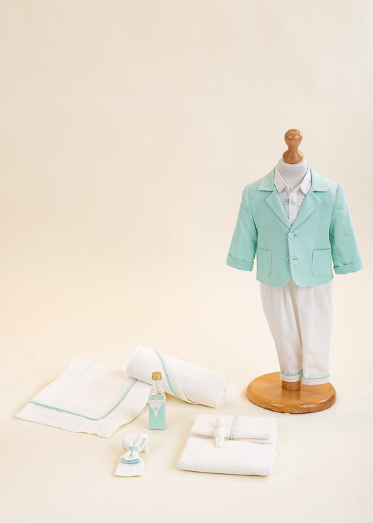 Set Botez Tiberiu 2 Piese Costum si Trusou Personalizat AnneBebe