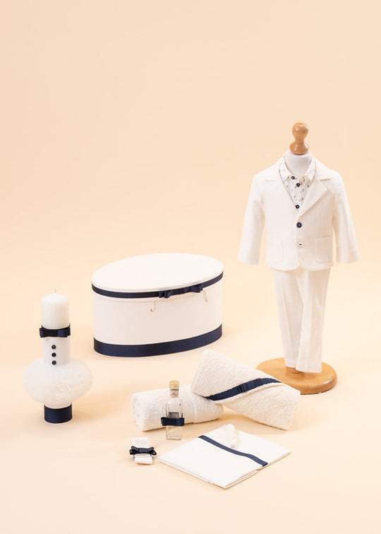 Marian Baptism Set 4 Pieces, Costume, Suit, Candle and Personalized Chest AnneBebe