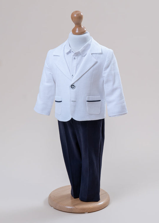 Elegant 3-piece Lucian Suit in White Jacket Navy Blue Pants AnneBebe