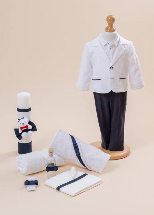 Set Botez Luccian 3 Piese, Costum, Trusou si Lumanare Personalizat AnneBebe