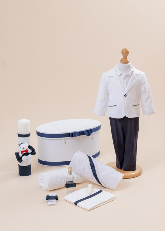Lucian Baptism Set 4 Pieces, Costume, Suit, Candle and Personalized Chest AnneBebe