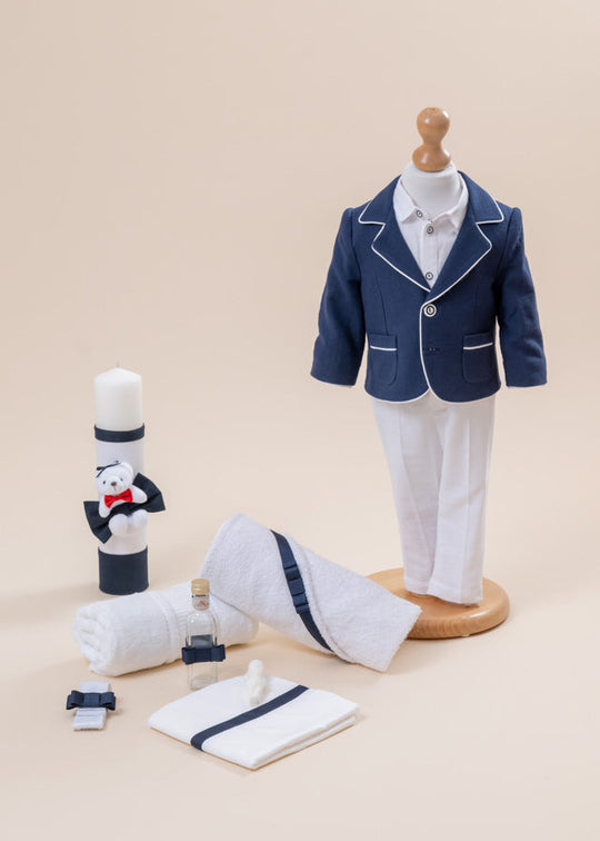 Edward Baptism Set 3 Pieces, Costume, Suit and Candle Personalized AnneBebe