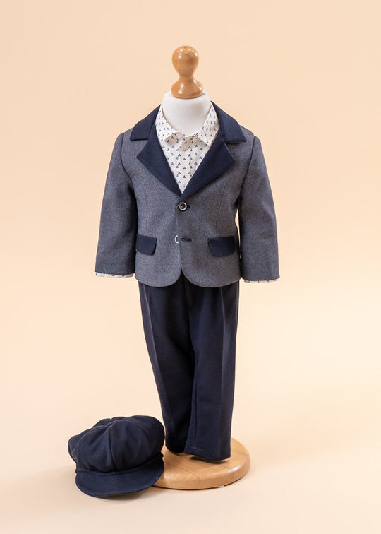 Elegant Suit Dark Gray Jacket Navy Blue Pants AnneBebe