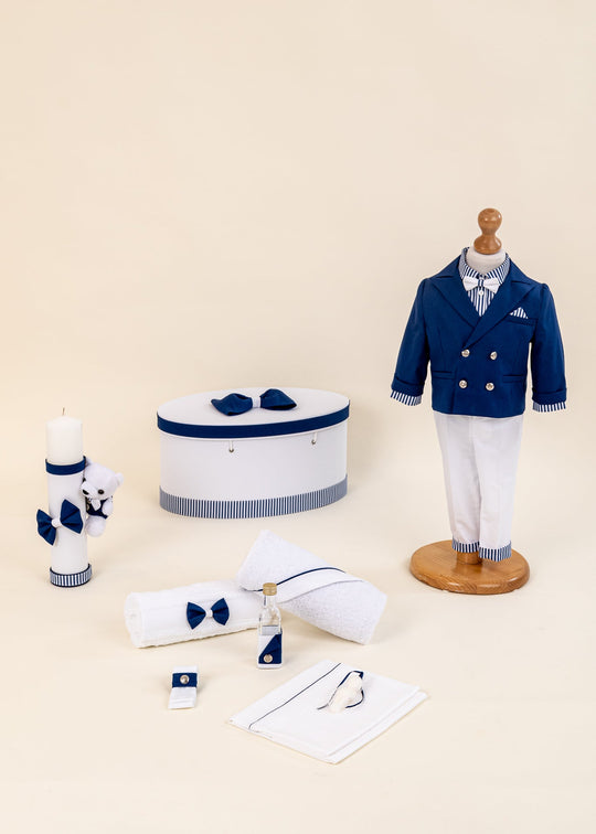 Set Botez Felix 4 Piese Costum, Trusou, Lumanare si Cufar Personalizat Botez AnneBebe