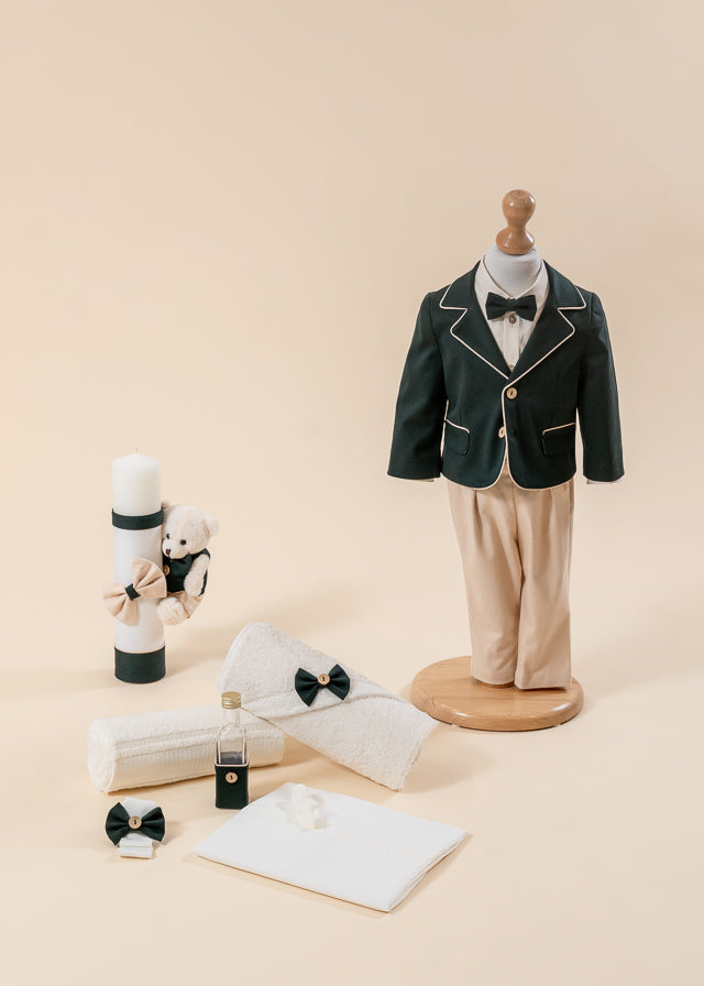 Caesar 3 Piece Baptism Set, Suit, Trunk and Personalized Candle Baptism AnneBebe