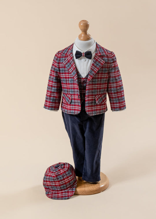 Ciprian Suit Red Checkered Jacket With Grey Navy Pants AnneBebe