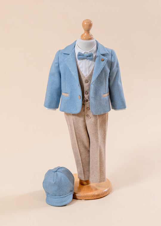 Karim Wool Suit Blue Jacket Pants And Beige Vest AnneBebe