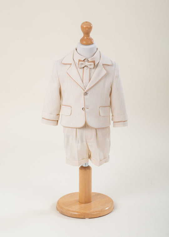 Hector Suit Cream Linen Jacket with Cappuccino Trim and Shorts
