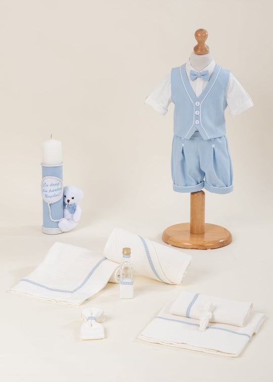 Set Botez Kenzo 3 Piese, Costum, Trusou si Lumanare Personalizat Botez AnneBebe