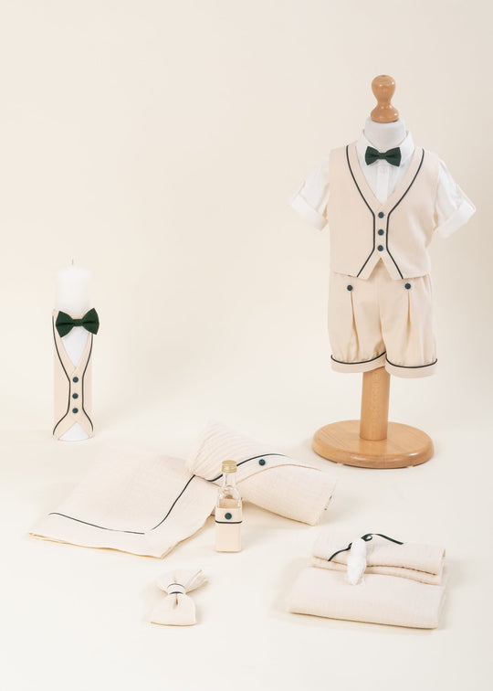 Set Botez Karl 3 Piese, Costum, Trusou si Lumanare Personalizat Botez AnneBebe