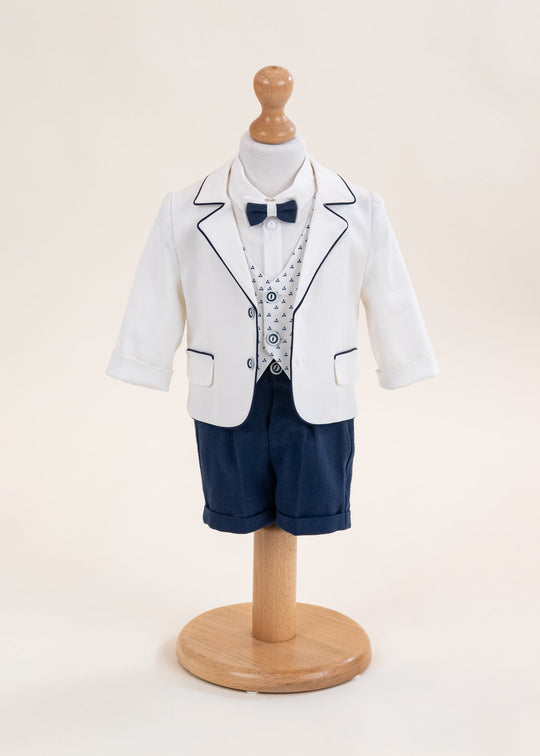 Costum Sorin Sacou Crem Vesta Imprimeu Cu Bleumarin Pantalin Lung Si Scurt AnneBebe
