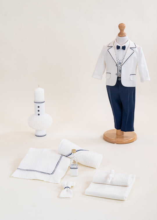 Set Botez Sorin 3 Piese Costum. Trusou,si Lumanare Personalizat Botez AnneBebe