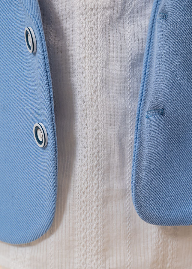 Costum Toma Sacou Bleu Pantaloni Crem Camasa Cu Model AnneBebe