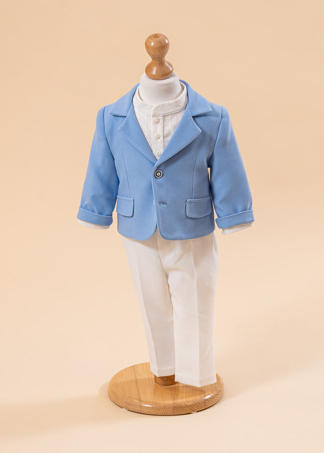 Costum Toma Sacou Bleu Pantaloni Crem Camasa Cu Model AnneBebe