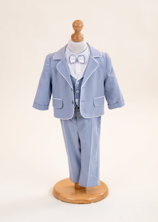 Costum Calin Sacou Bleu Cu Cheder Alb Pantalon Lung Si Scurt Bleu AnneBebe