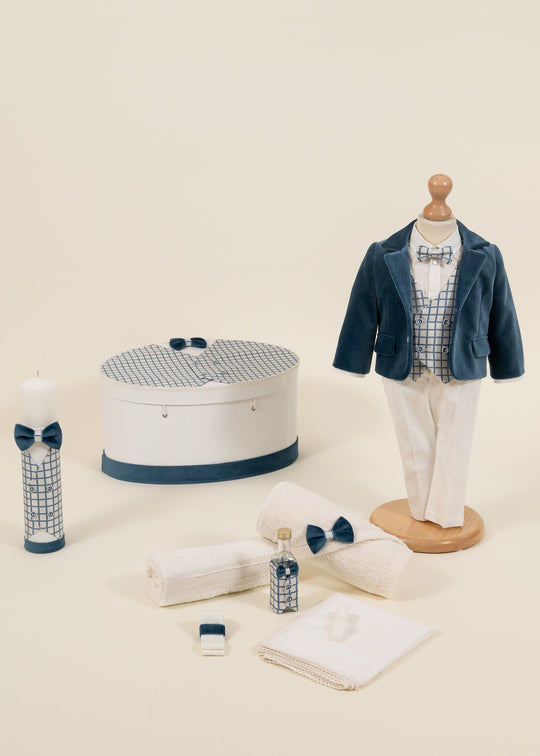 Antonio Christening Set 4 Pieces, Suit, Christening Layette, Candle and AnneBebe Personalized Christening Trunk