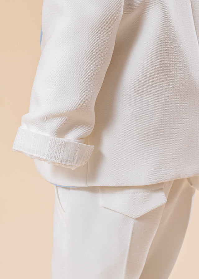 Set Botez Sebastian 3 Piese, Costum, Trusou si Lumanare Personalizat Botez AnneBebe