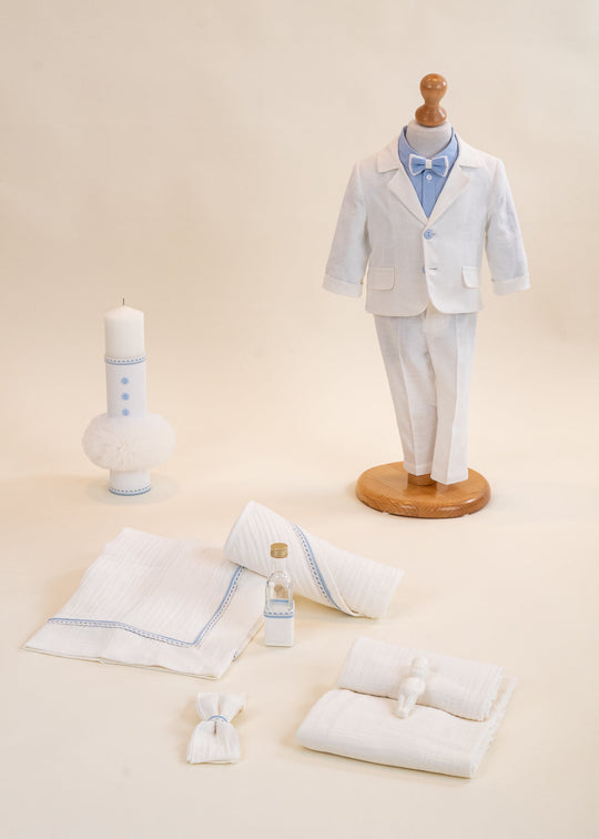 Set Botez Costum In 3 Piese, Costum, Trusou si Lumanare Personalizat Botez AnneBebe