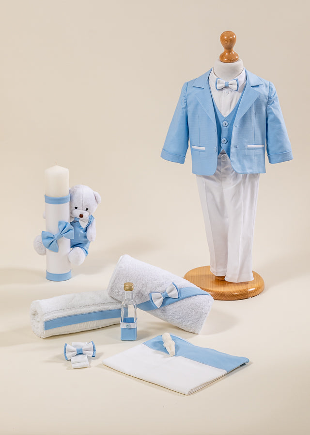 Set Botez Robert 3 Piese Costum Trusou si Lumanare Personalizat Botez AnneBebe