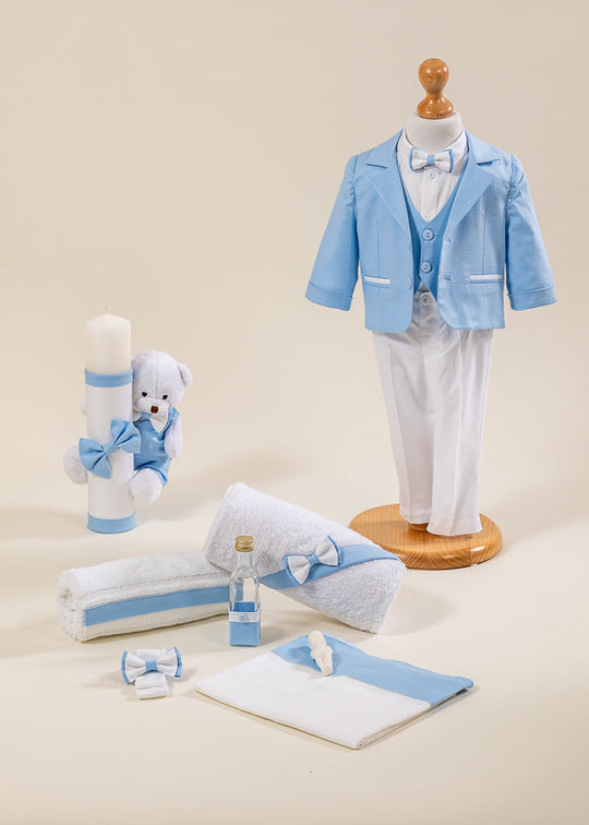 Set Botez Robert 3 Piese Costum Trusou si Lumanare Personalizat Botez AnneBebe