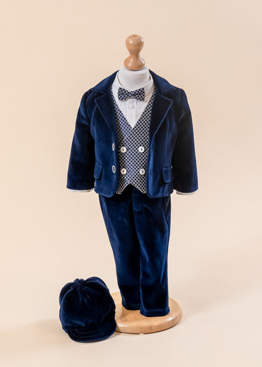 Mateo Navy Velvet Suit Checkered Vest AnneBebe