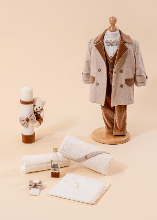 LACK OF MATERIAL Damian 3-Piece Baptism Set, Suit, Trunk and Candle Personalized Baptism AnneBebe