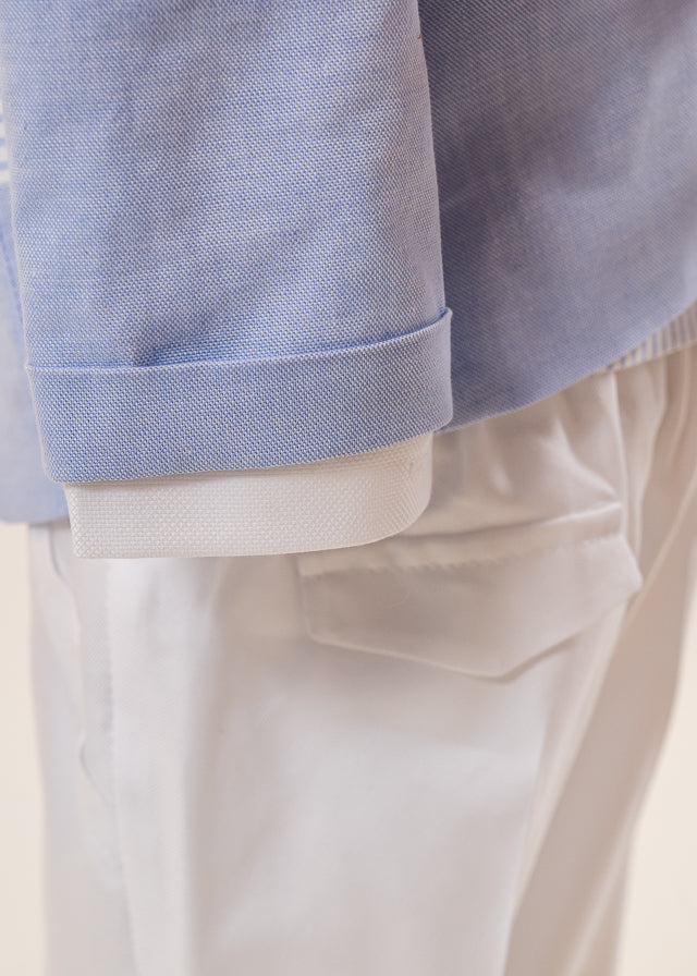 Costum Mike Sacou Bleu Vesta Crem Cu Dungi Bleu