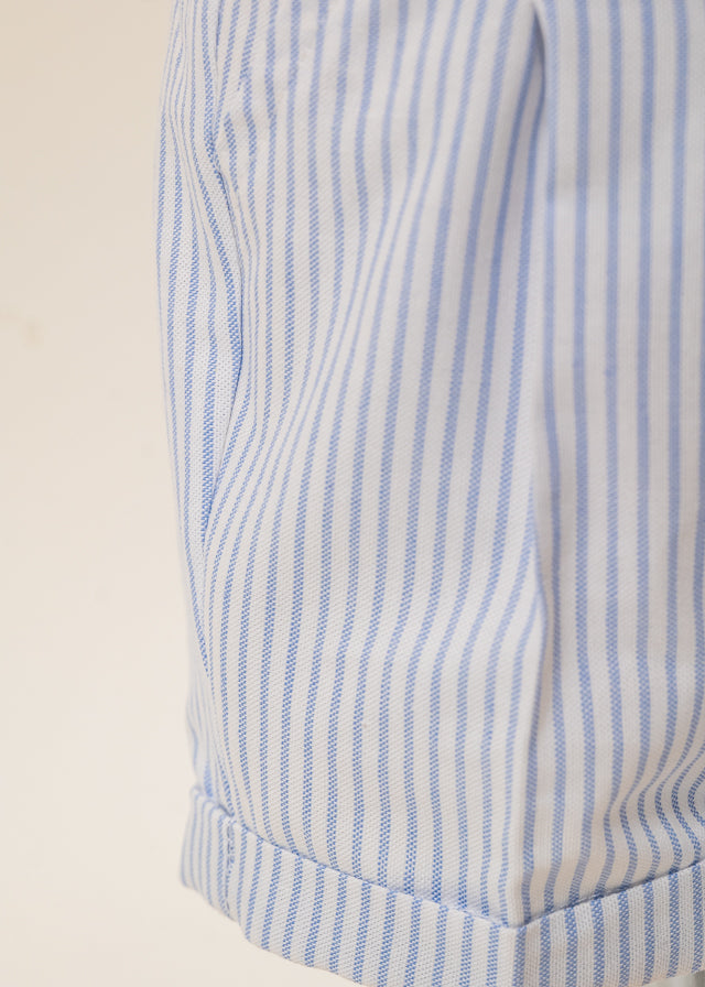 Costum Mike Sacou Bleu Vesta Crem Cu Dungi Bleu