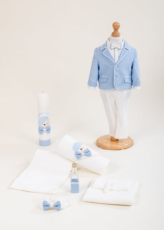 Set Botez Leonard 3 Piese  Costum Trusou si Lumanare Personalizat Botez AnneBebe