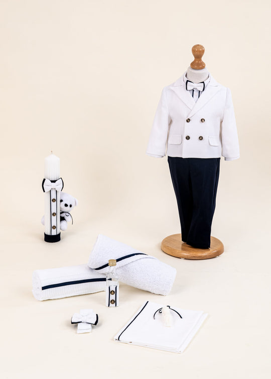 Set de Botez Sergiu 3 Piese: Costum, Trusou si Lumanare Personalizat – Sergiu | AnneBebe