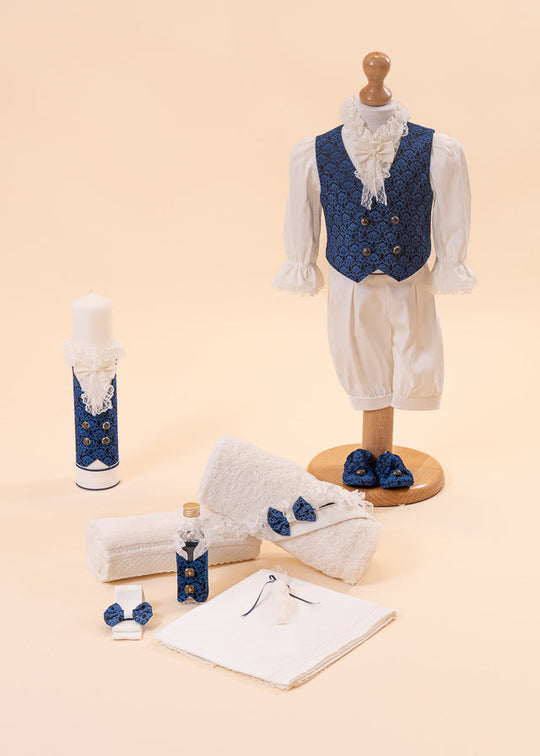 3 Piece Printed Baptism Set (Costume+Trouser+Candle) Personalized Baptism AnneBebe