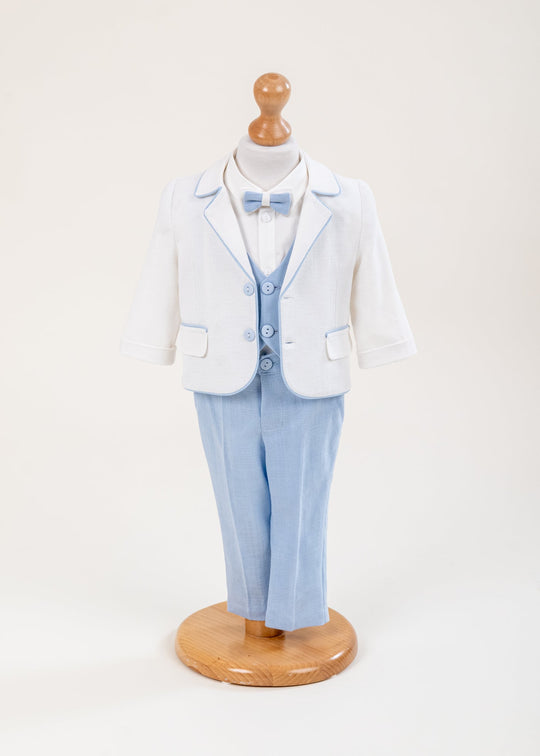 Costum Orlando Sacou Crem Vesta Bleu Pantalon Lung Si Scurt AnneBebe