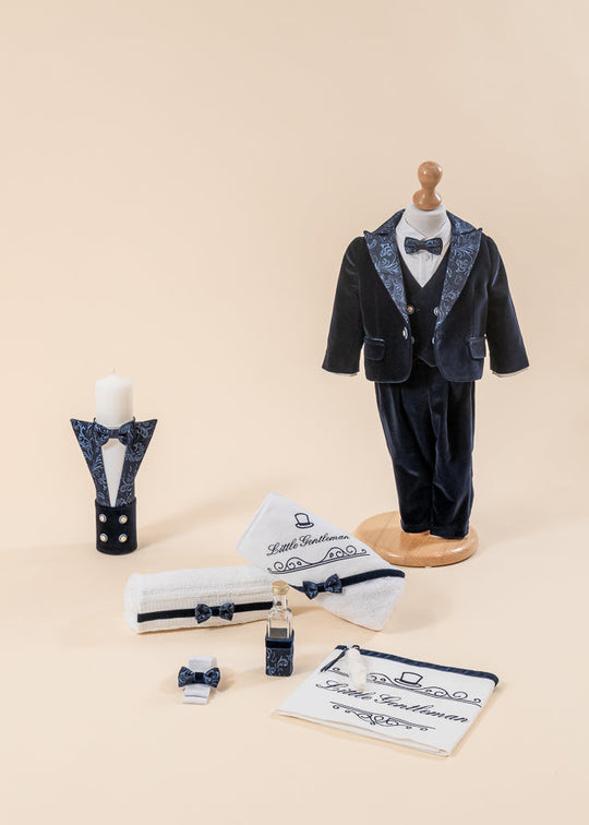 Lucian Baptism Set 3 Pieces,. Costume, Trunk and Candle Personalized Baptism AnneBebe