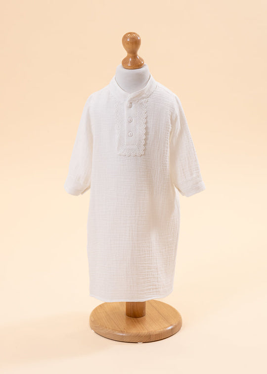 AnneBebe Cream Catholic Long Sleeve Muslin Boys Shirt