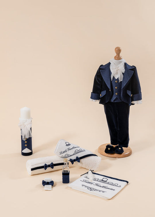 Francis Baptism Set 3 Pieces, Suit, Trunk and Candle Personalized Baptism AnneBebe