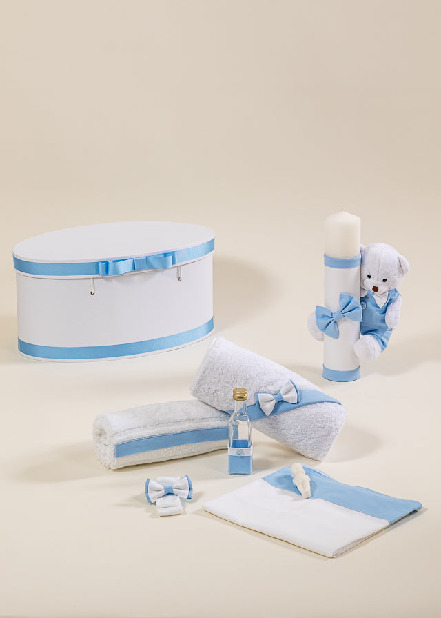 Set Botez Robert 3 Piese, Lumanare, Trusou si Cufar  Personalizat Botez AnneBebe