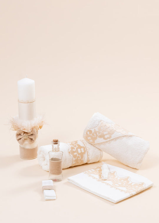 Set Botez Print 2 Piese, Lumanare si Trusou Personalizate AnneBebe