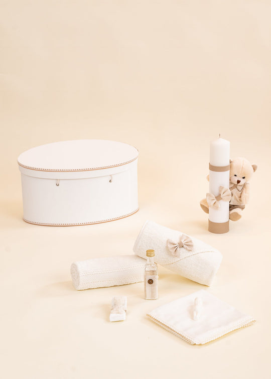 Set Botez Darin 3 Piese, Lumanare, Trusou si Cufar Personalizat Botez AnneBebe