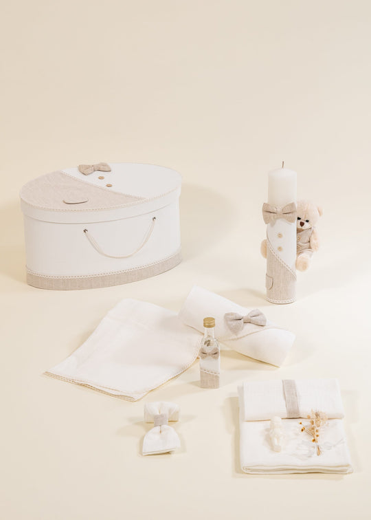 Set Botez Mathias 3 Piese, Lumanare, Trusou si Cufar Personalizat Botez AnneBebe