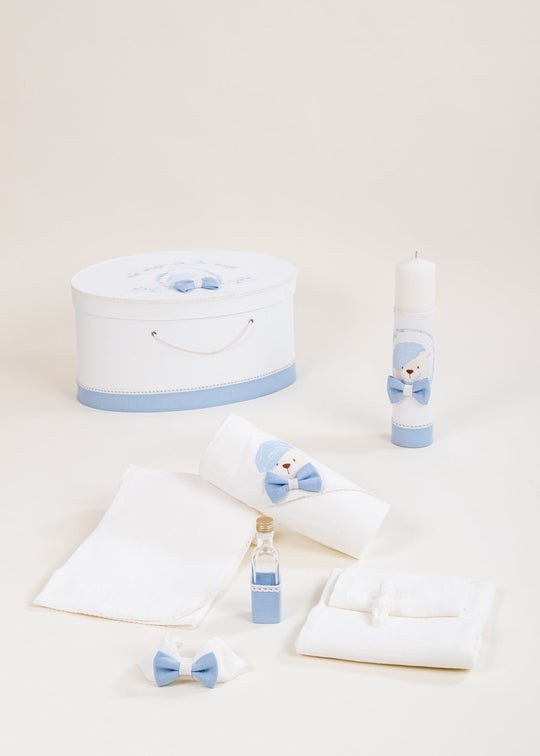 Set Botez Leonard 3 Piese, Lumanare, Trusou si Cufar Personalizat Botez AnneBebe