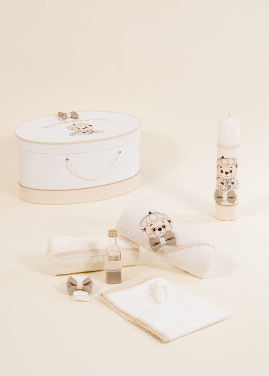Set Botez Marco 3 Piese, Lumanare, Trusou si Cufar Personalizat Botez AnneBebe