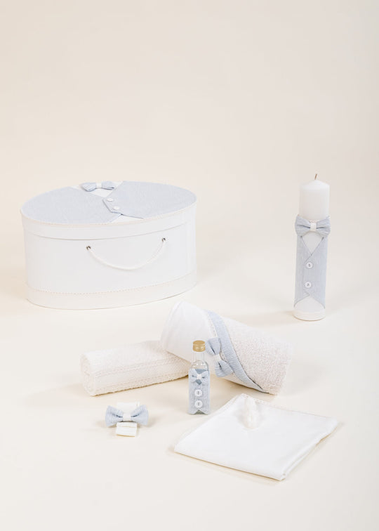 Set Botez Aron 3 Piese, Lumanare, Trusou si Cufar Personalizat Botez AnneBebe