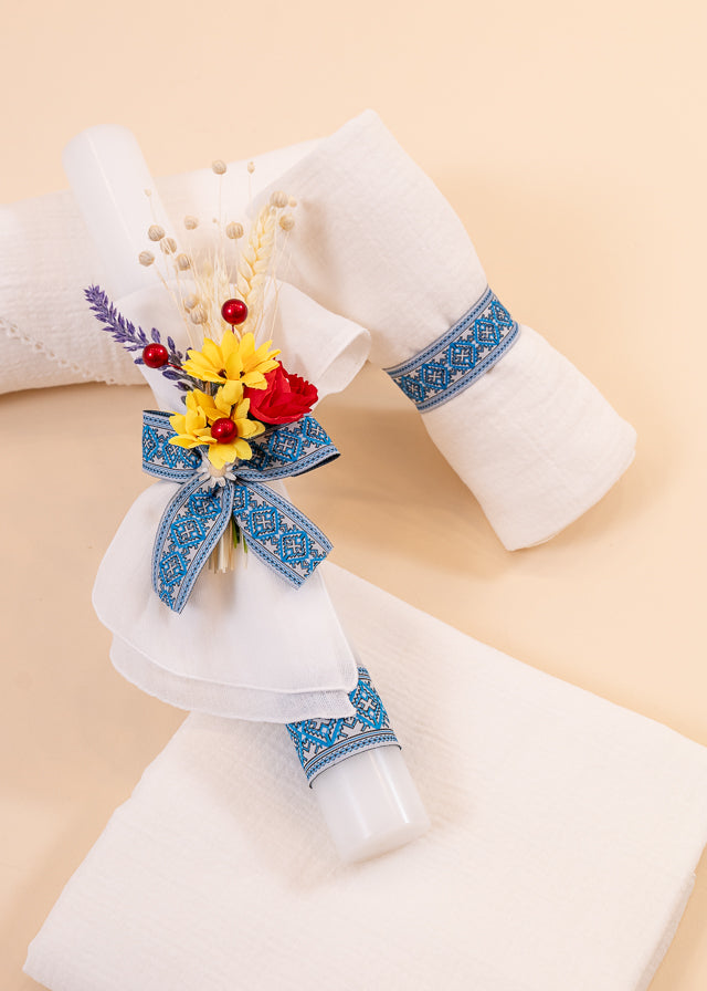 Set Traditional Trusou Si Lumanare Traditional Banda Bleu AnneBebe