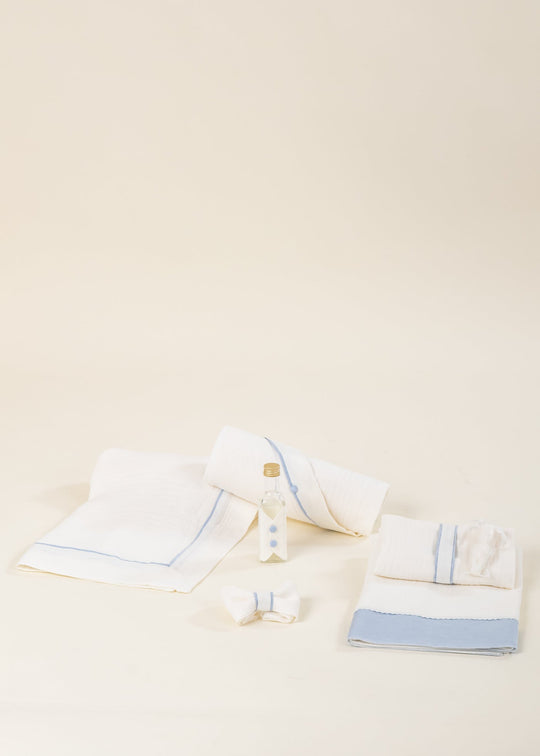 Trusou Rene Muselina Ivory Cu Cheder Bleu AnneBebe
