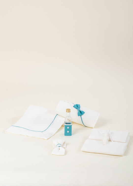 Bruno Christening Set Muslin Ivory with Green Trim