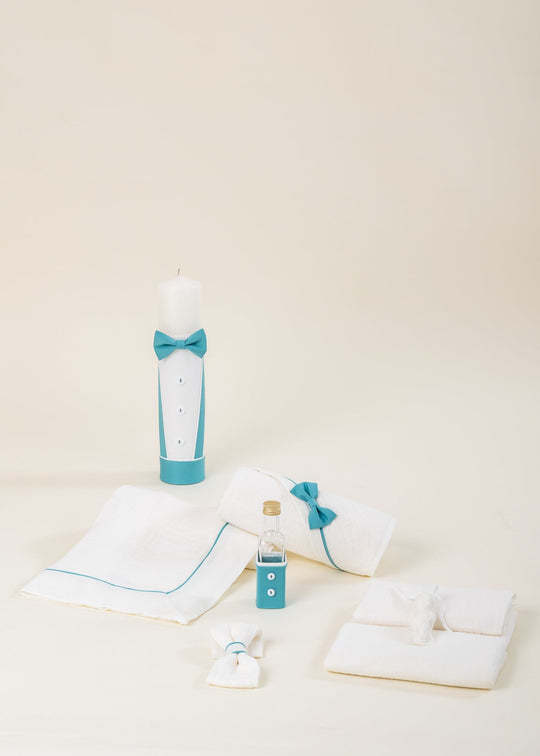 Set Botez Bruno 2 Piese, Lumanare si Trusou Personalizat Botez AnneBebe