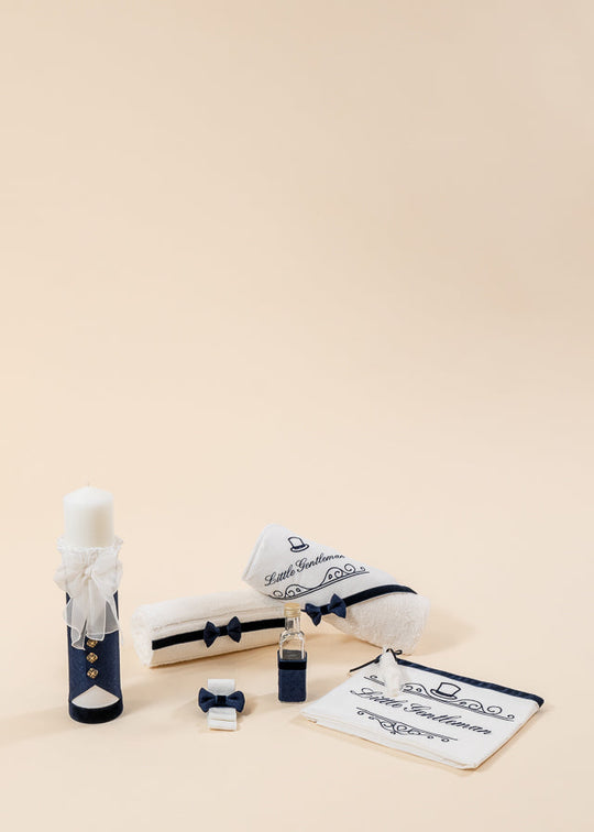 Set Botez Francisc 2 Piese, Lumanare si Trusou Personalizat Botez AnneBebe